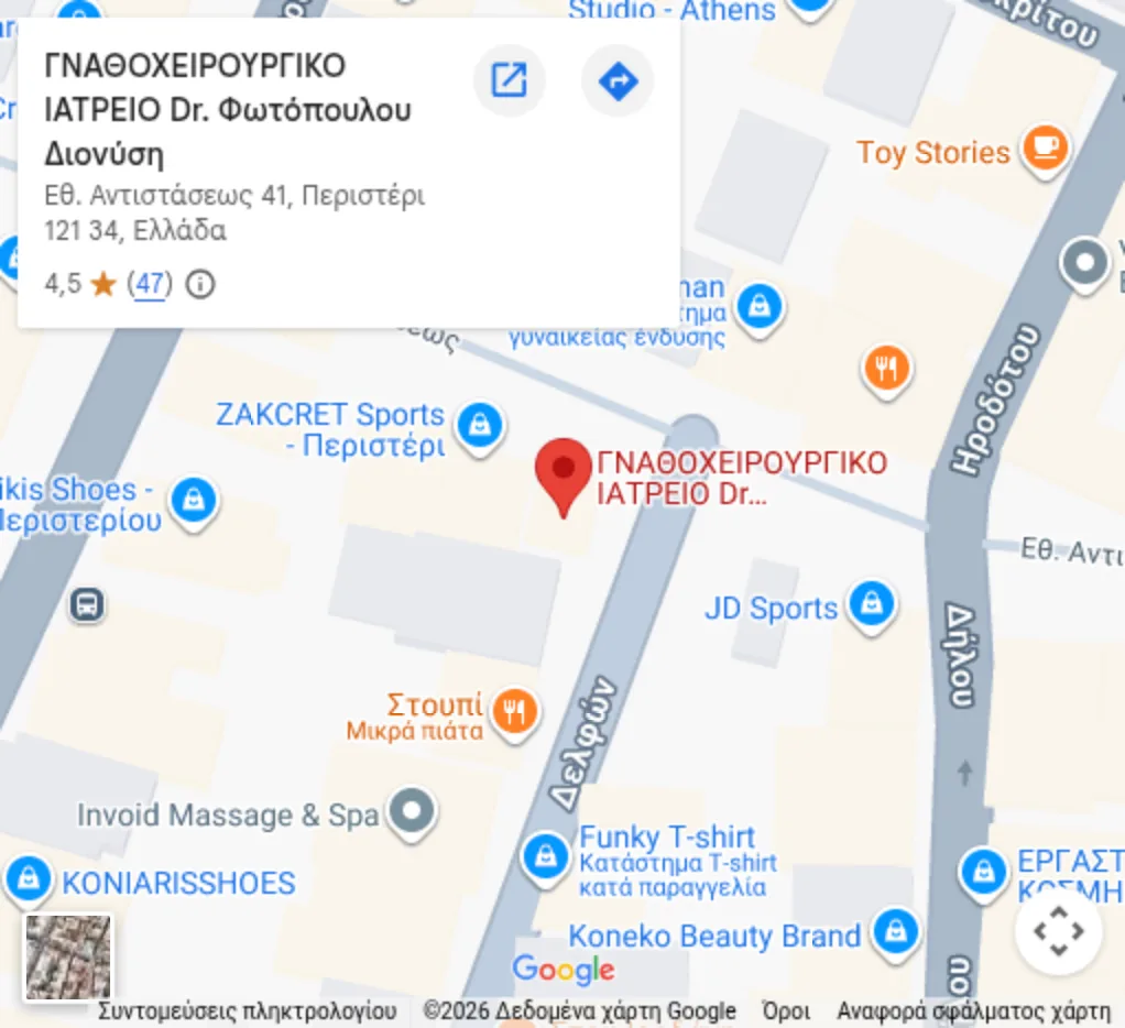 Χάρτης: ΓΝΑΘΟΧΕΙΡΟΥΡΓΙΚΟ ΙΑΤΡΕΙΟ Dr. Φωτόπουλου Διονύση, Εθνικής Αντιστάσεως 41, Περιστέρι